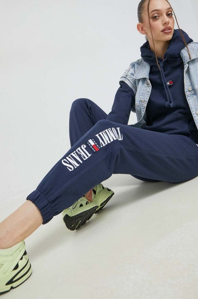 Спортивні штани Tommy Jeans колір синій з принтом