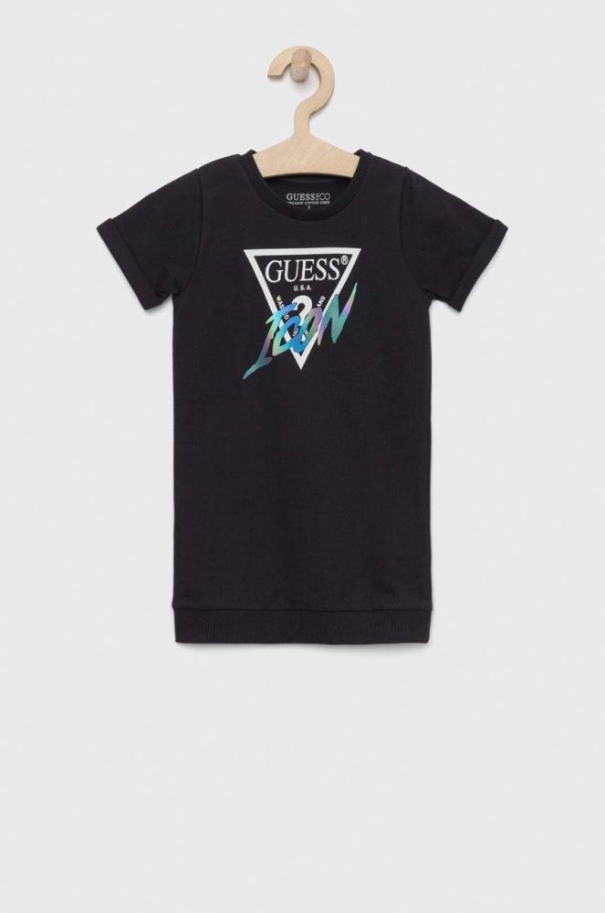 Дитяча бавовняна сукня Guess колір чорний mini пряма (2898138)