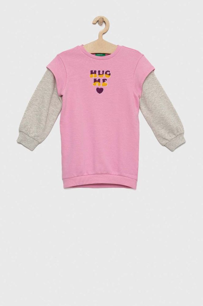 Дитяча бавовняна сукня United Colors of Benetton колір рожевий mini пряма