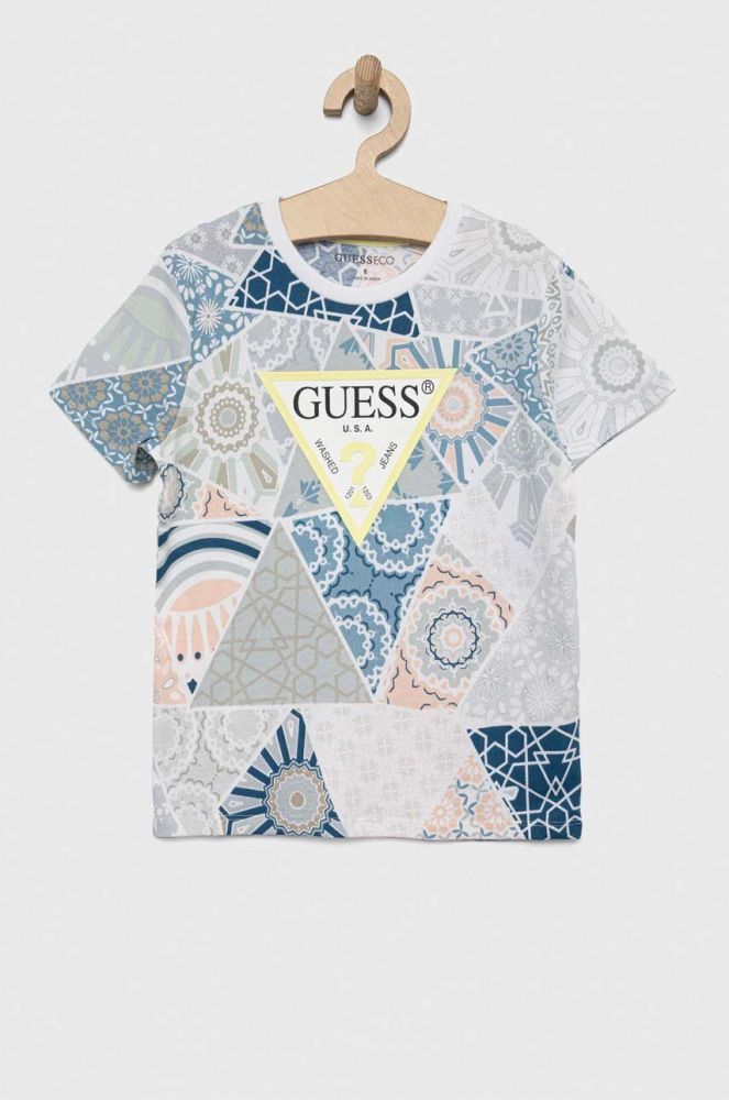 Дитяча бавовняна футболка Guess візерунок колір блакитний (3004740)