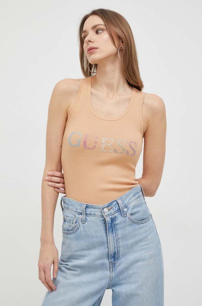 Бавовняний топ Guess колір помаранчевий (3023651)