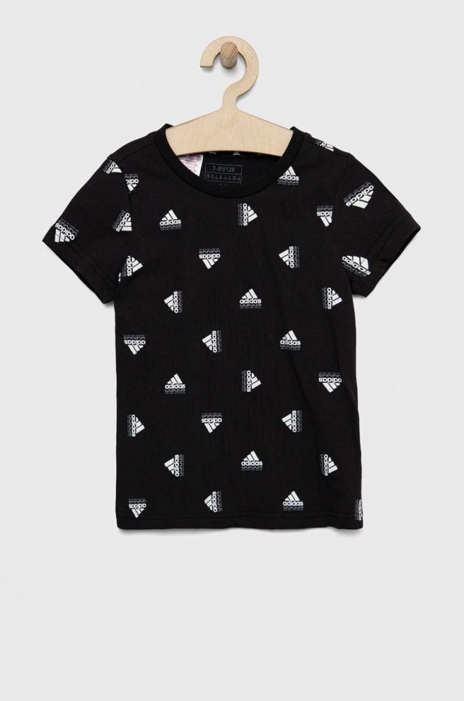 Дитяча бавовняна футболка adidas G BLUV колір чорний