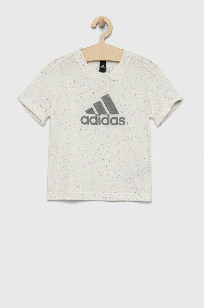 Дитяча футболка adidas G FI BL колір бежевий з принтом