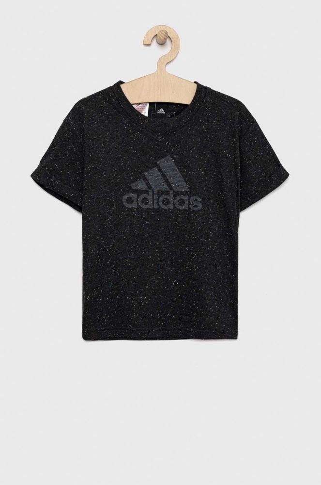Дитяча футболка adidas G FI BL колір сірий візерунок