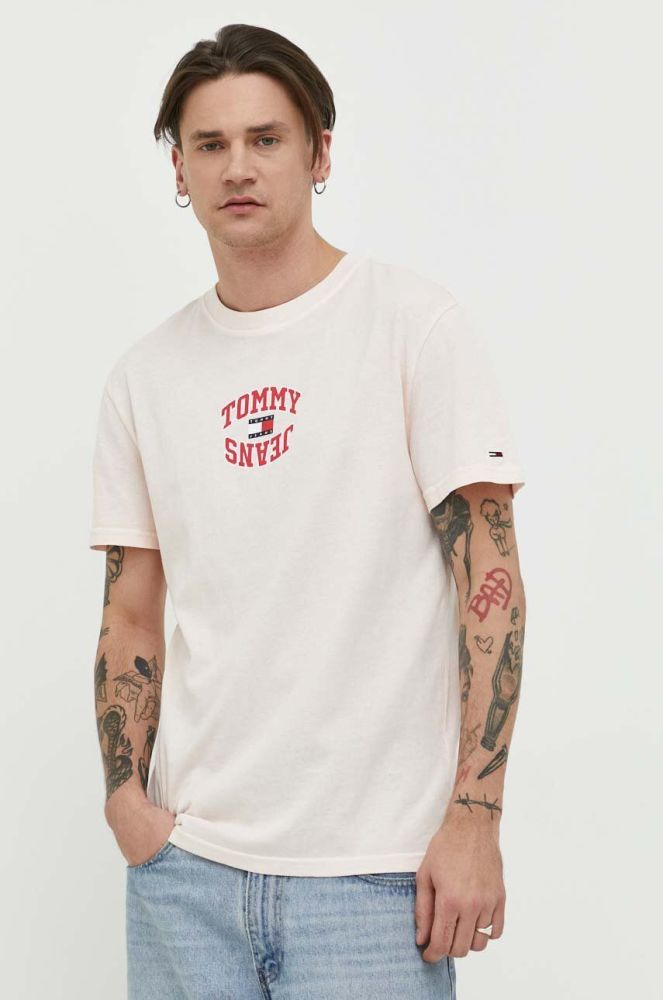 Бавовняна футболка Tommy Jeans колір рожевий з принтом