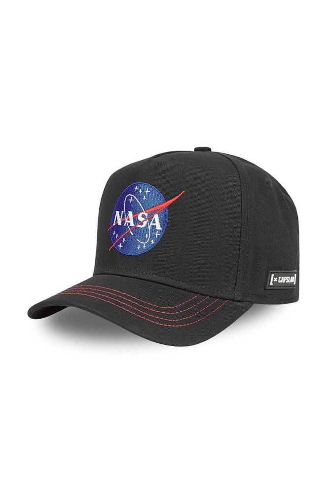 Дитяча бавовняна кепка Capslab X Nasa колір чорний з аплікацією