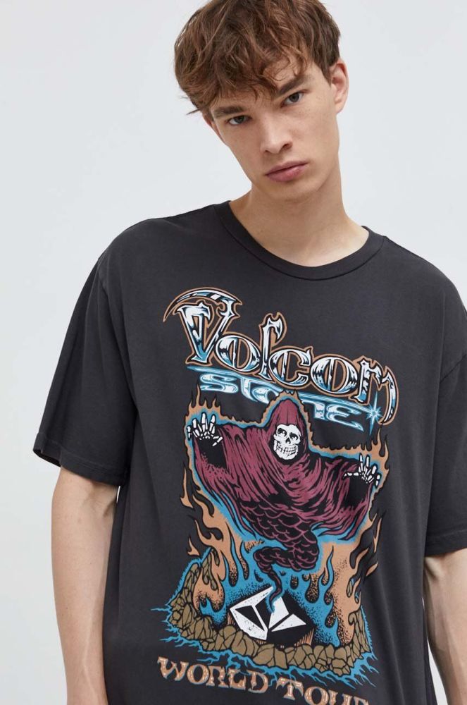 Бавовняна футболка Volcom чоловічий колір сірий візерунок